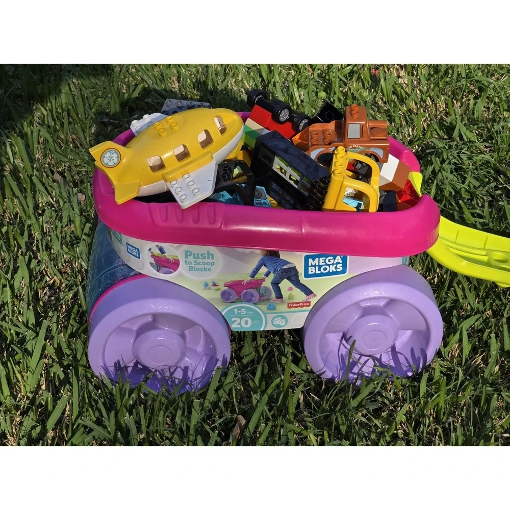 Fisher Price Mega Bloks Block Scooping Wagon Pink Purple Green Building Toy